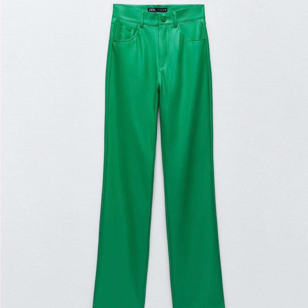 ZARA Vibrant Green Faux Leather Pants size Med
